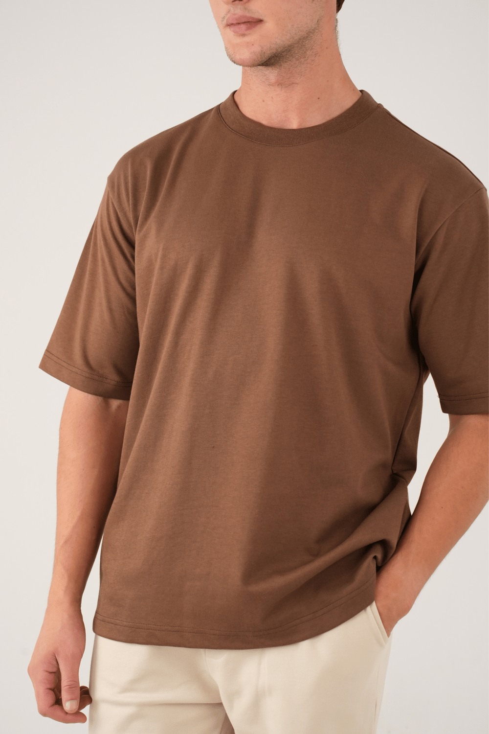 Bisiklet Yaka Kahverengi T-Shirt