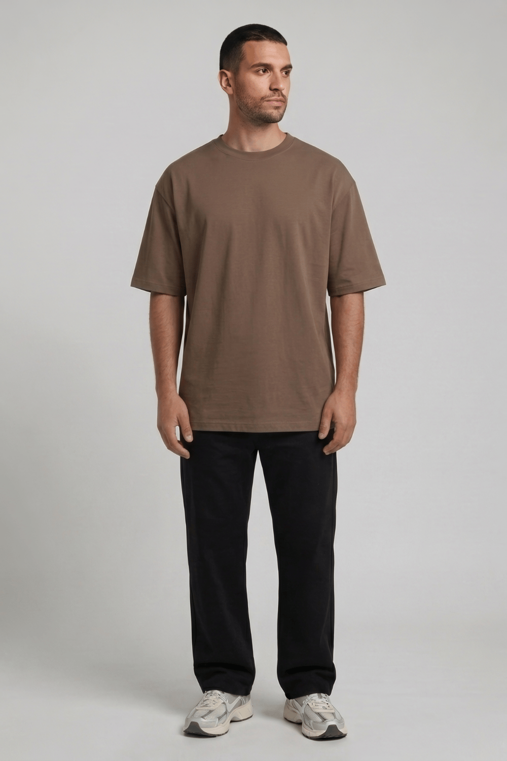 Bisiklet Yaka Kahverengi T-Shirt