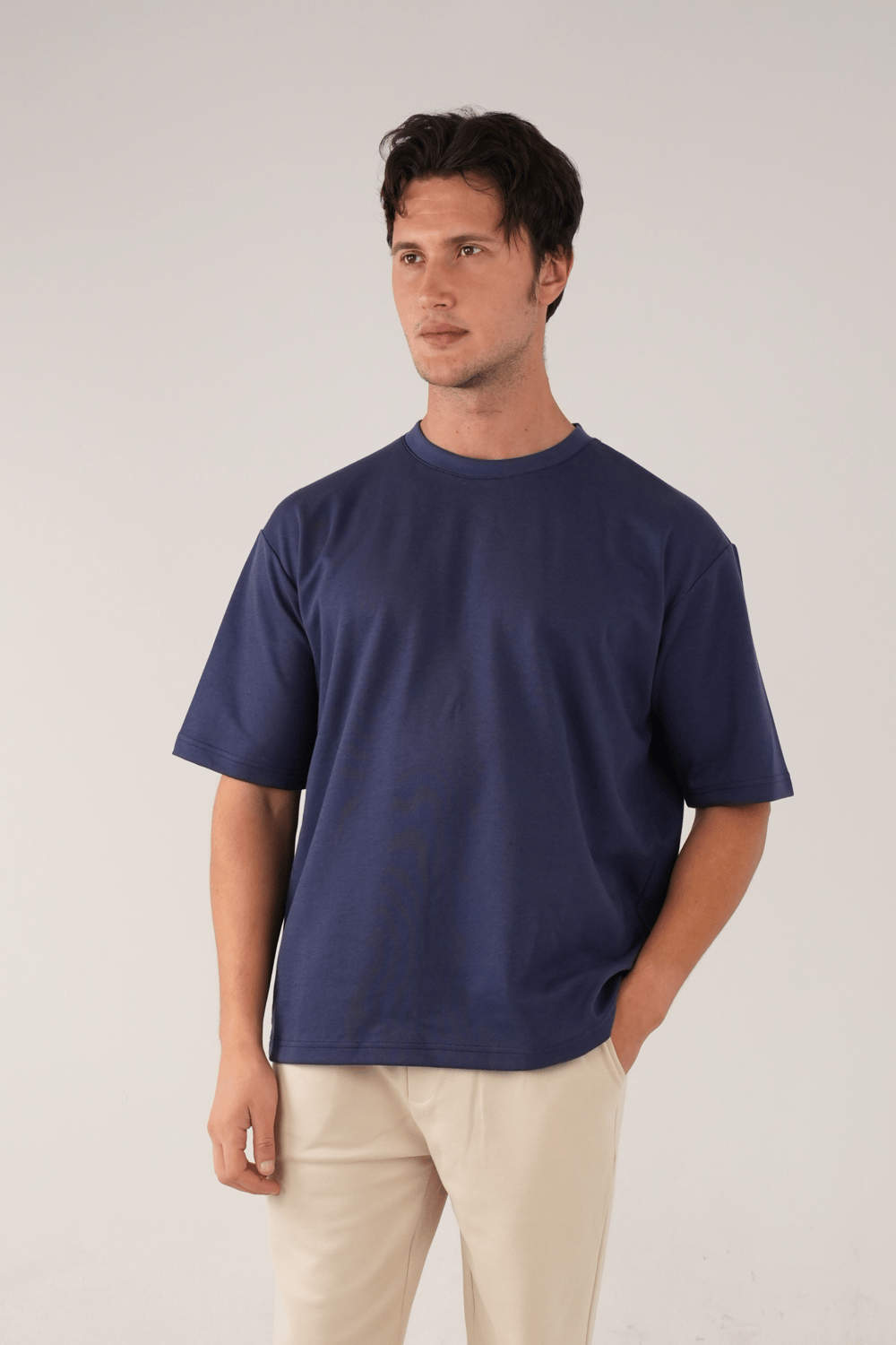 Bisiklet Yaka Mavi T-Shirt
