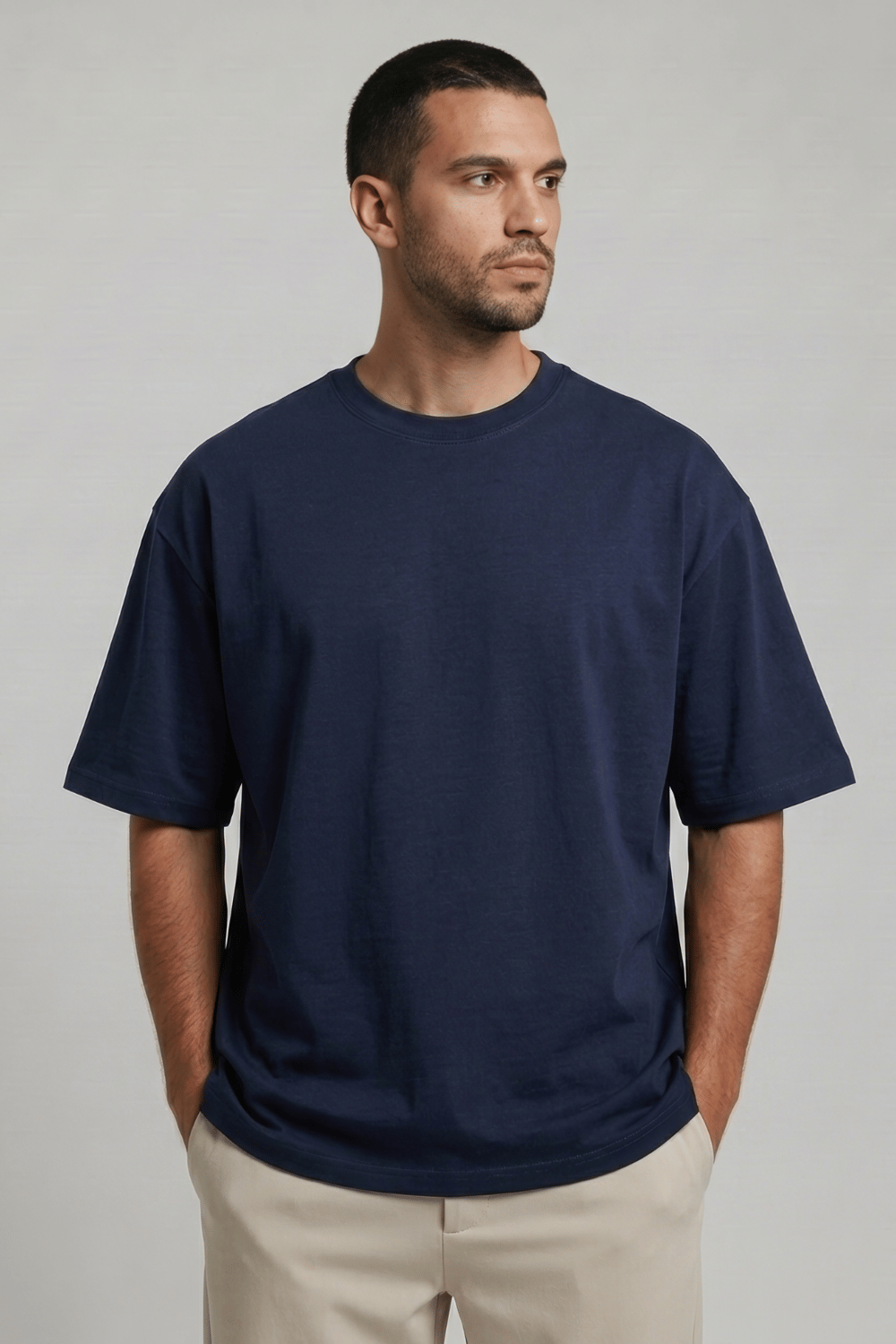 Bisiklet Yaka Mavi T-Shirt