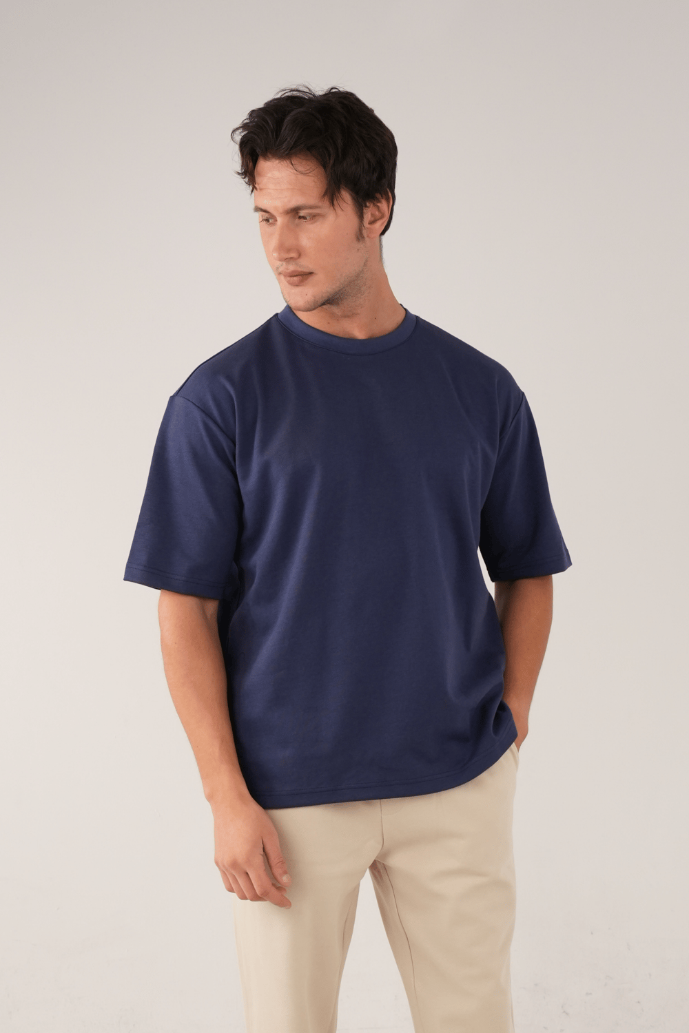 Bisiklet Yaka Mavi T-Shirt