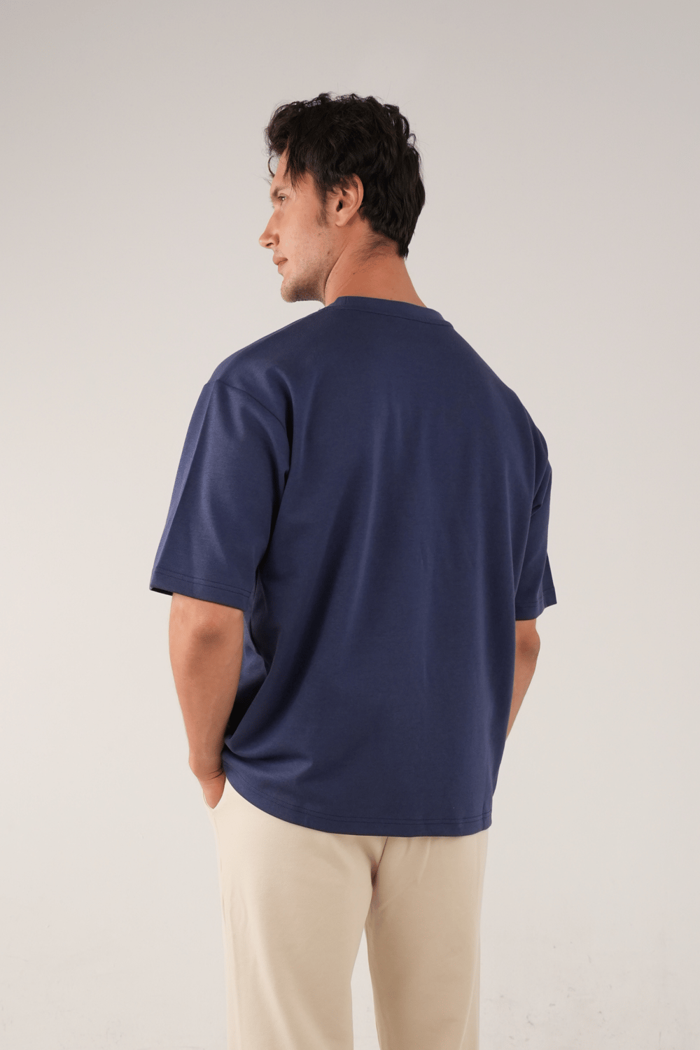 Bisiklet Yaka Mavi T-Shirt