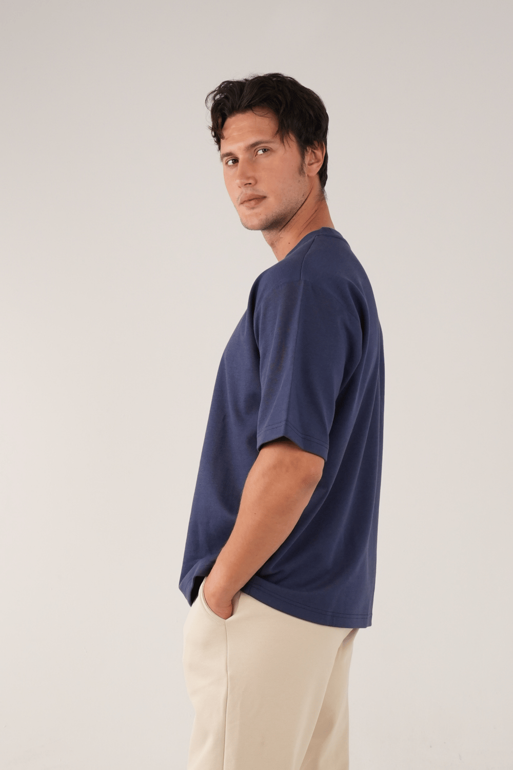 Bisiklet Yaka Mavi T-Shirt