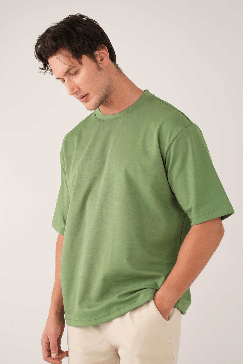 Bisiklet Yaka Yeşil T-Shirt