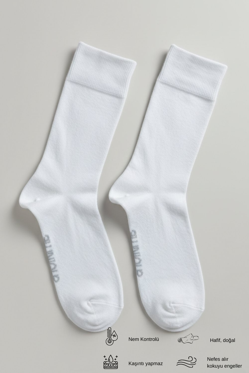 Erkek Ekru Doğal Merino Yün İnce Dikişsiz Soket Çorap
