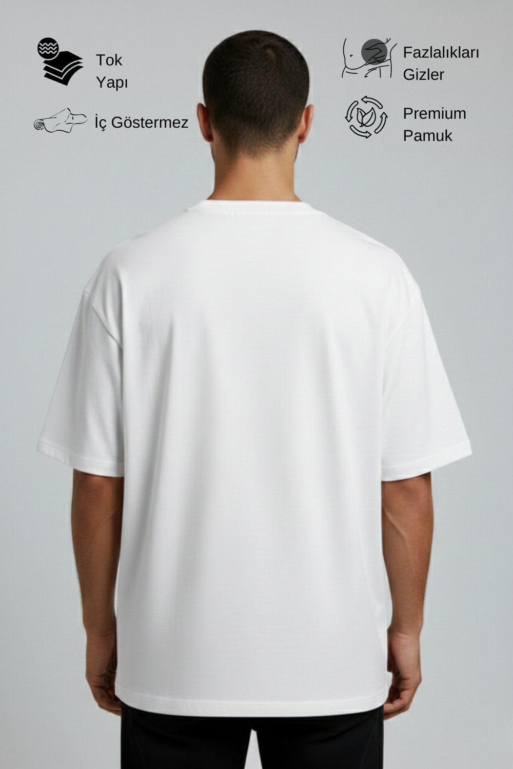 Erkek Pamuklu Oversize Bisiklet Yaka Beyaz T-Shirt