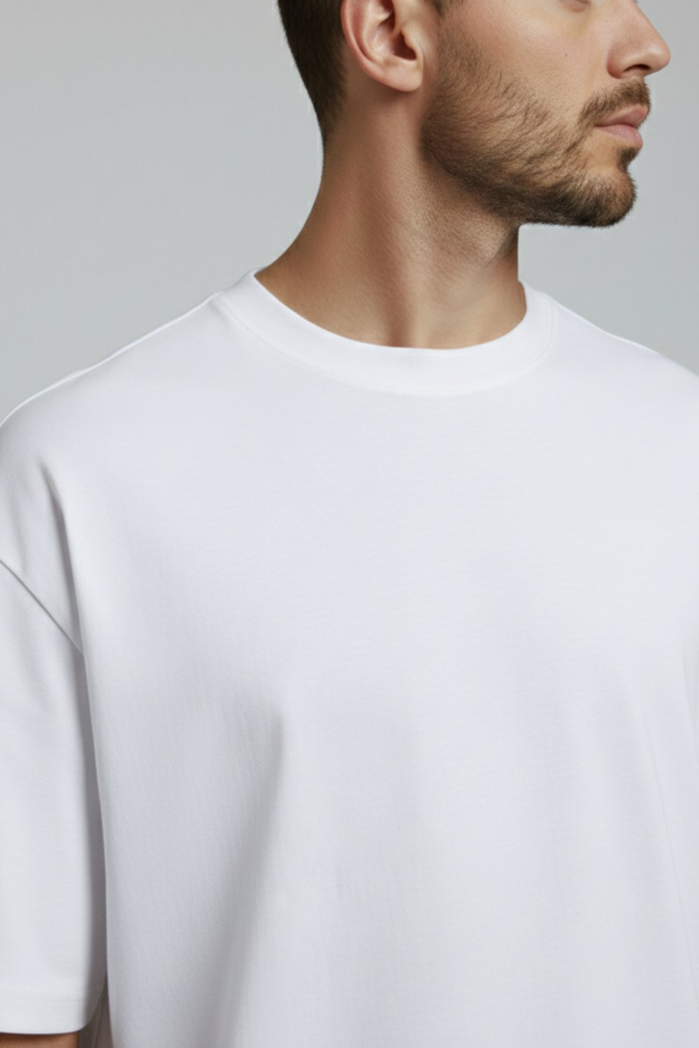 Erkek Pamuklu Oversize Bisiklet Yaka Beyaz T-Shirt