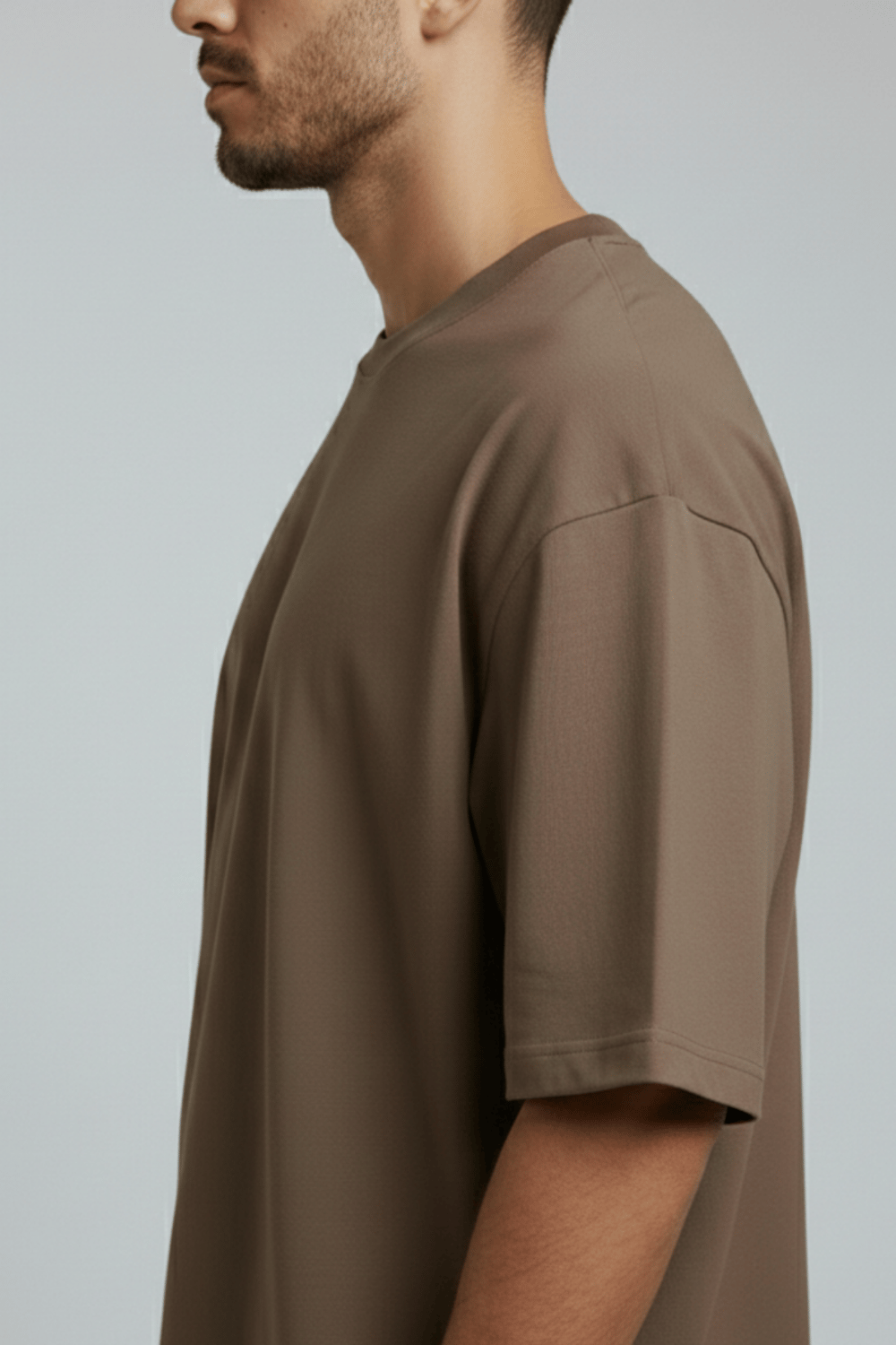 Erkek Pamuklu Oversize Bisiklet Yaka Kahverengi T-Shirt
