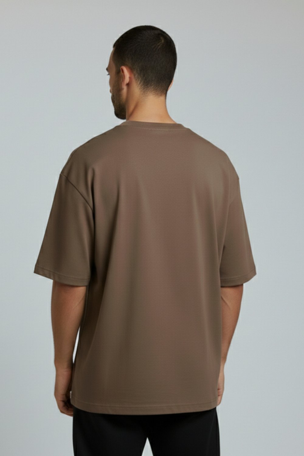 Erkek Pamuklu Oversize Bisiklet Yaka Kahverengi T-Shirt