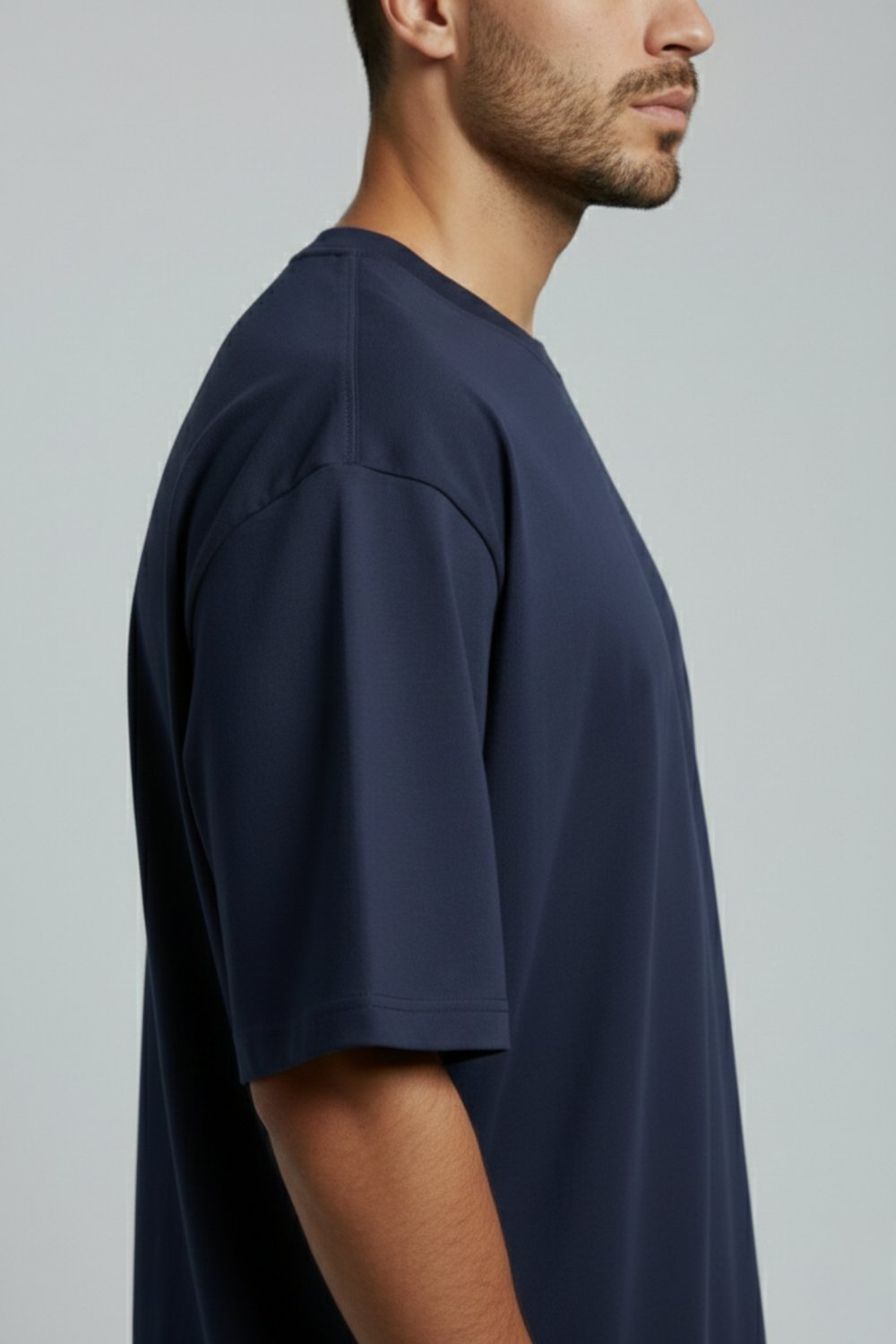 Erkek Pamuklu Oversize Bisiklet Yaka Mavi T-Shirt