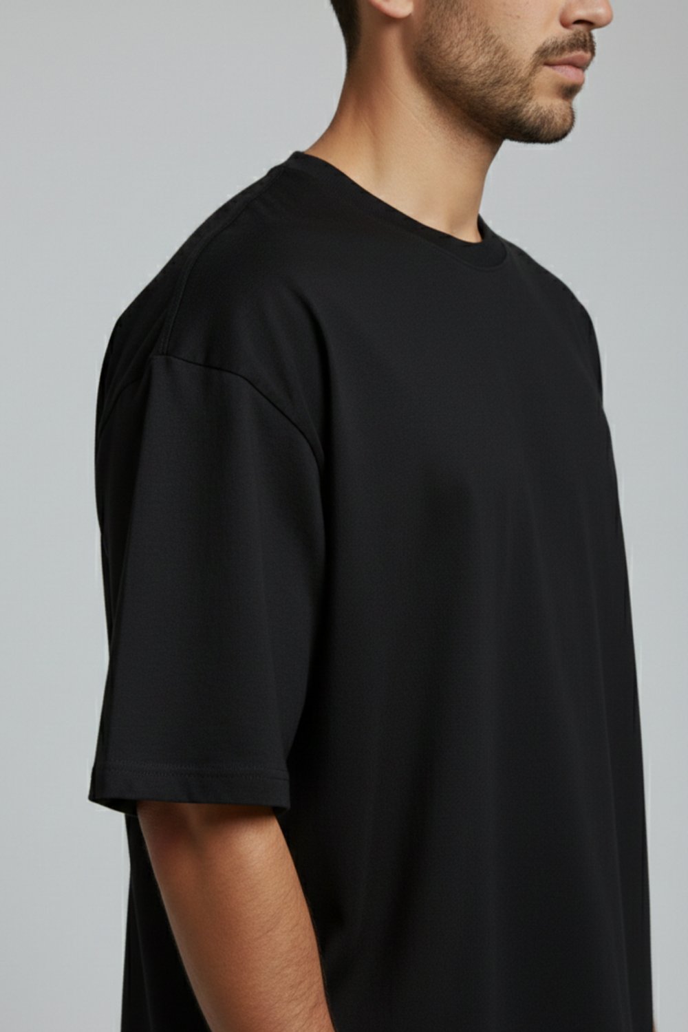 Erkek Pamuklu Oversize Bisiklet Yaka Siyah T-Shirt