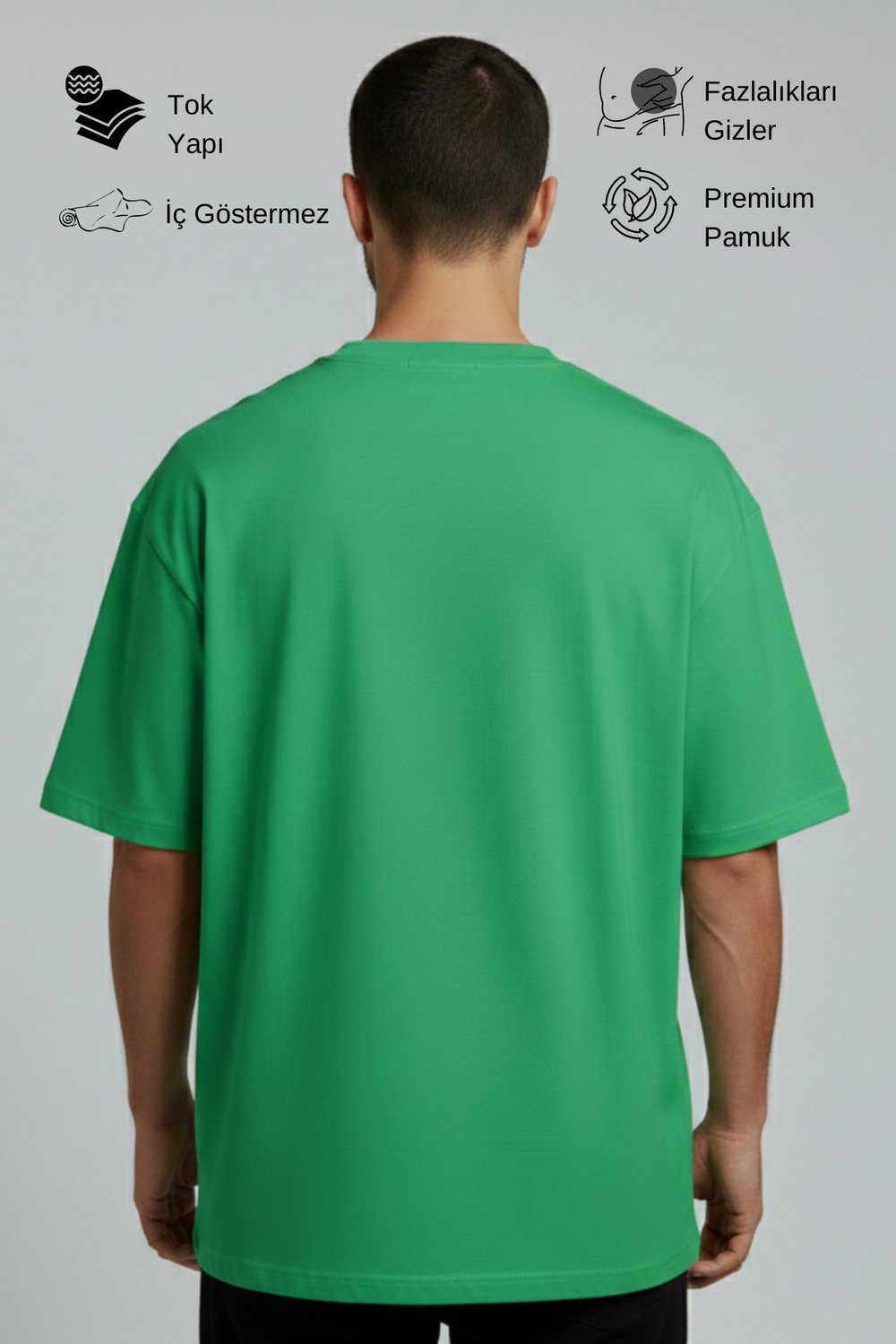 Erkek Pamuklu Oversize Bisiklet Yaka Yeşil T-Shirt