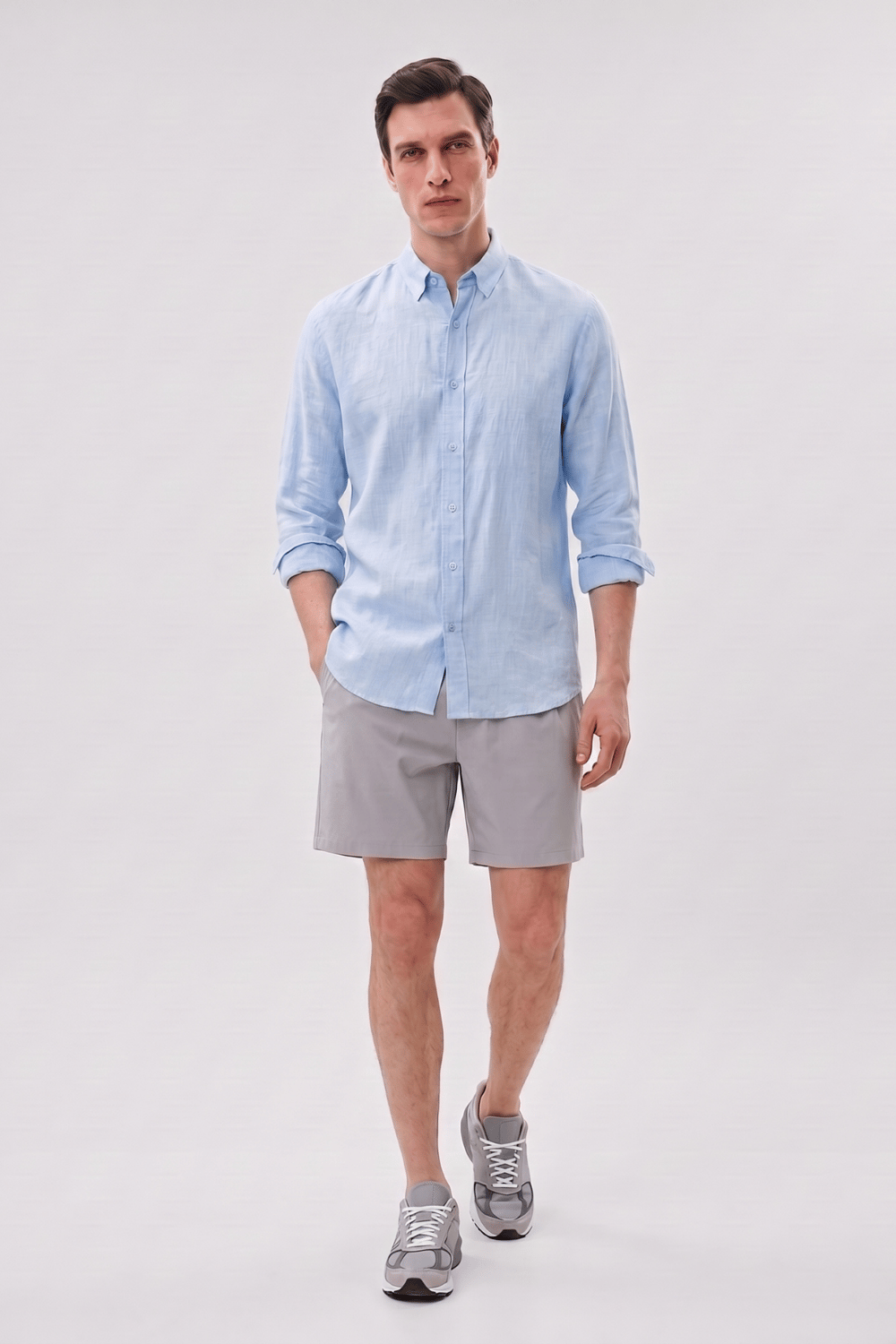 Gri Stretch Relaxed Fit Şort