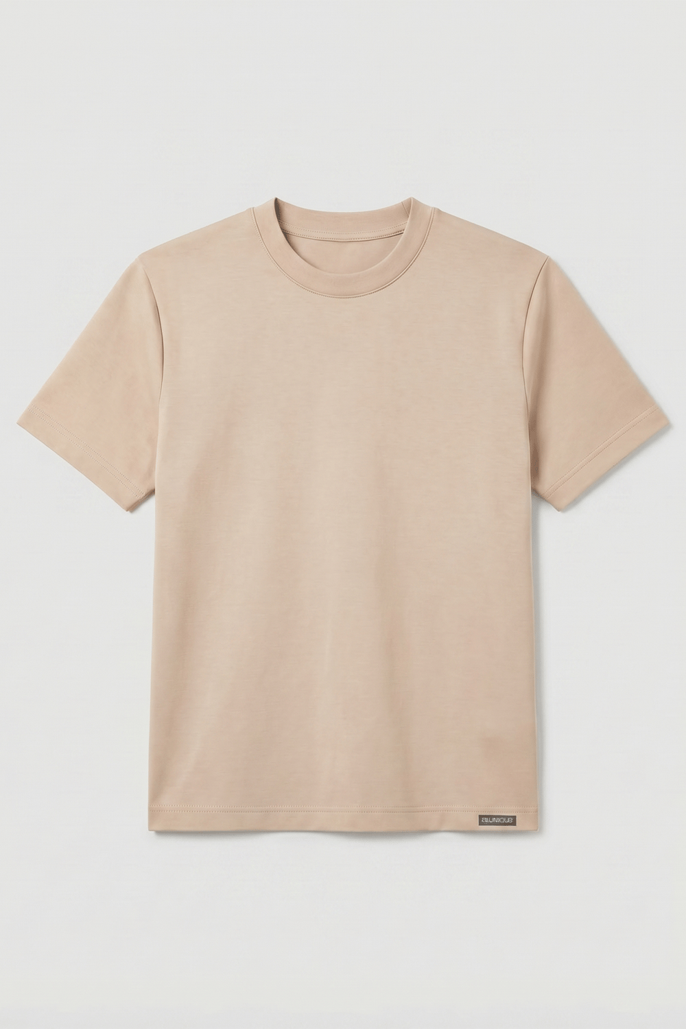 Kadın İnterlok Pamuklu Bisiklet Yaka Bej T-shirt
