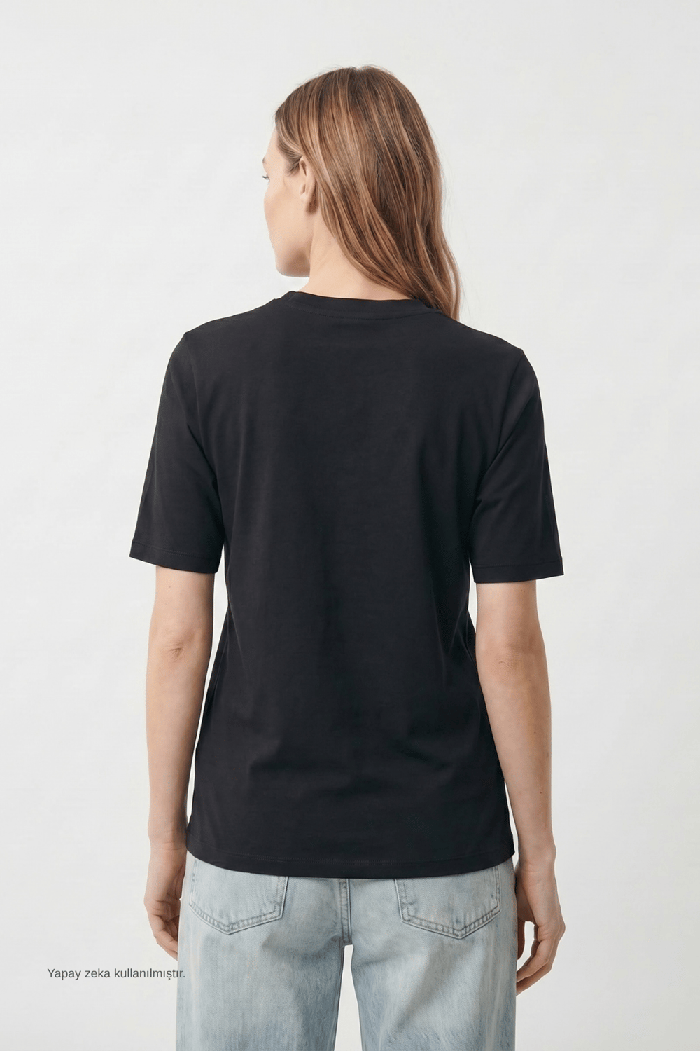 Kadın İnterlok Pamuklu Bisiklet Yaka Siyah T-shirt
