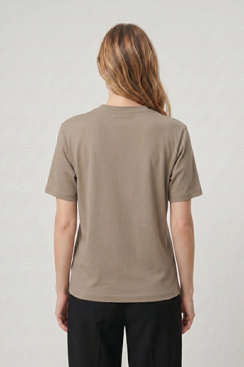 Kadın İnterlok Pamuklu Bisiklet Yaka Vizon T-shirt
