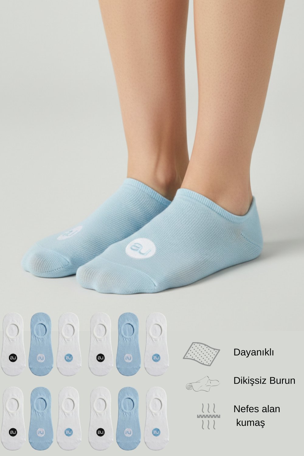Penye Pamuk 12li Bebe Mavisi Görünmez Sneaker Çorap