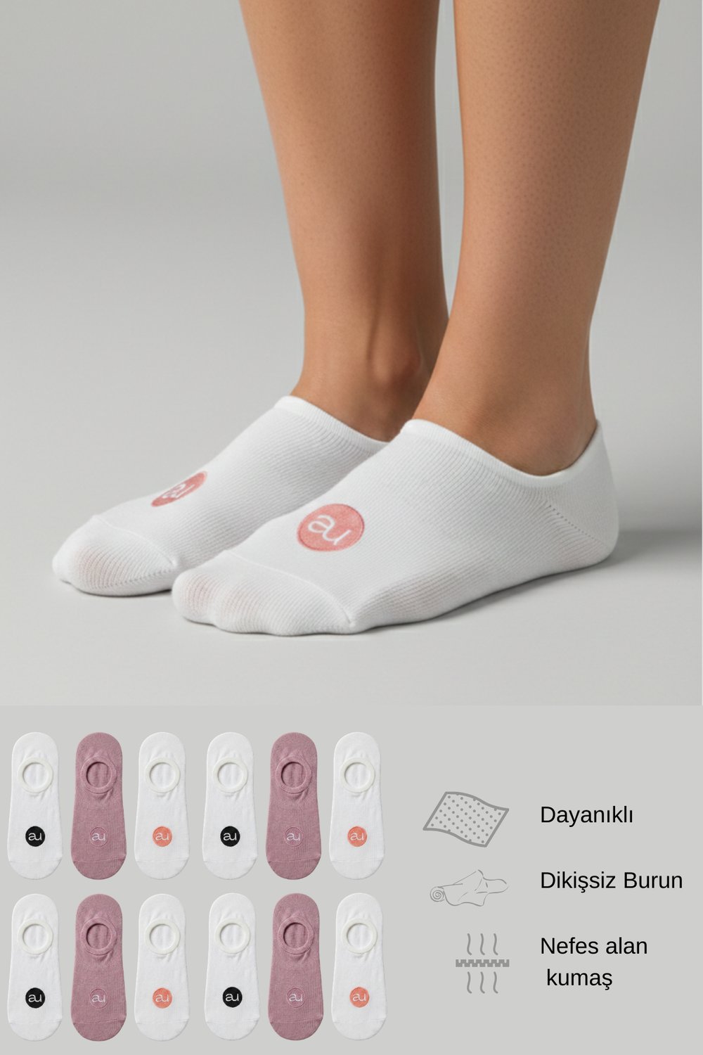 Penye Pamuk 12li Koyu Pembe Görünmez Sneaker Çorap