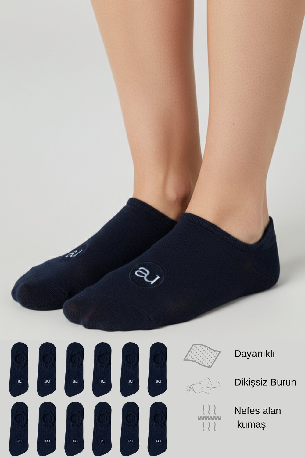 Penye Pamuk 12li Siyah Görünmez Sneaker Çorap