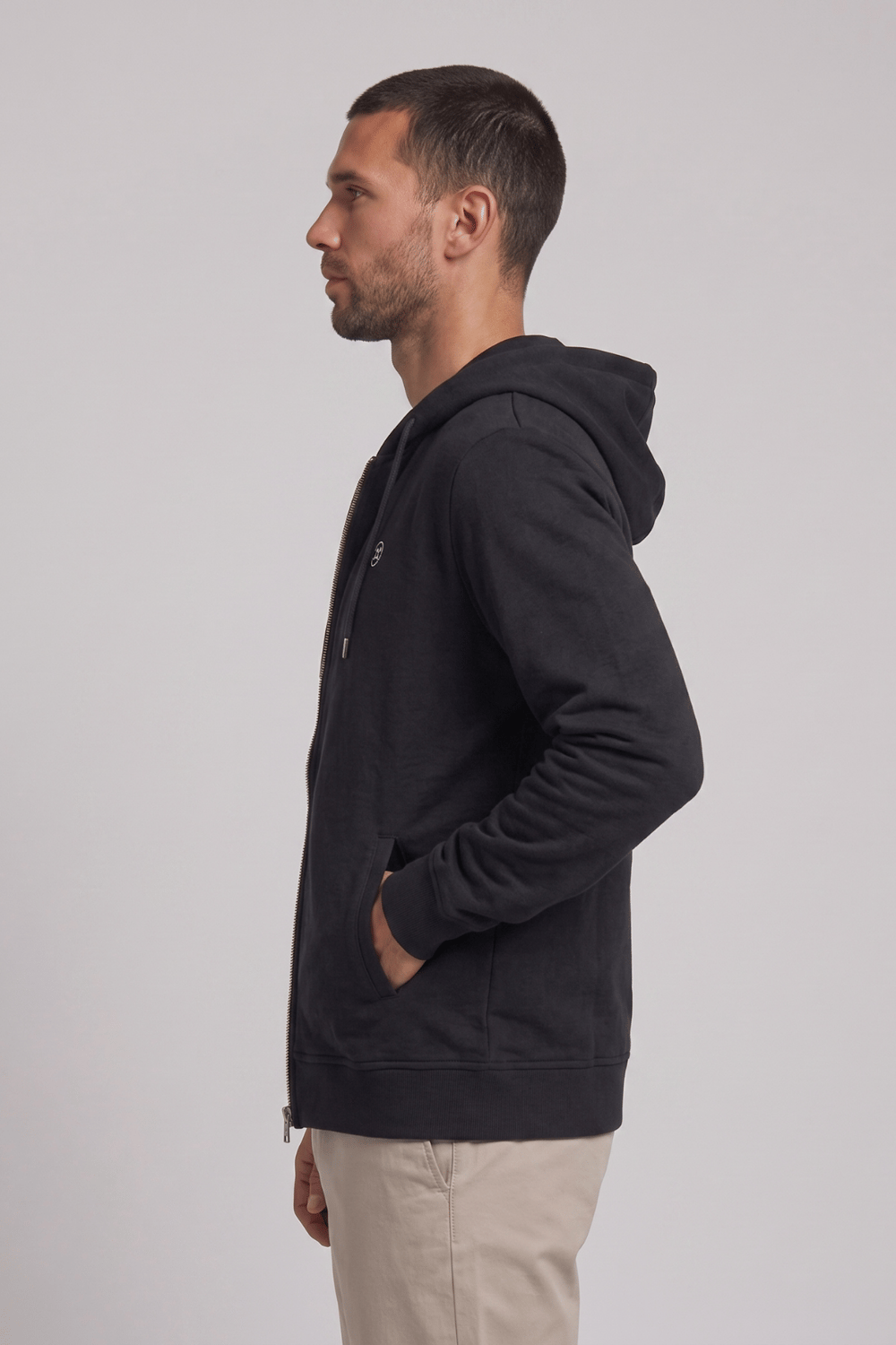 Siyah Fermuarlı Kapüşonlu Sweatshirt