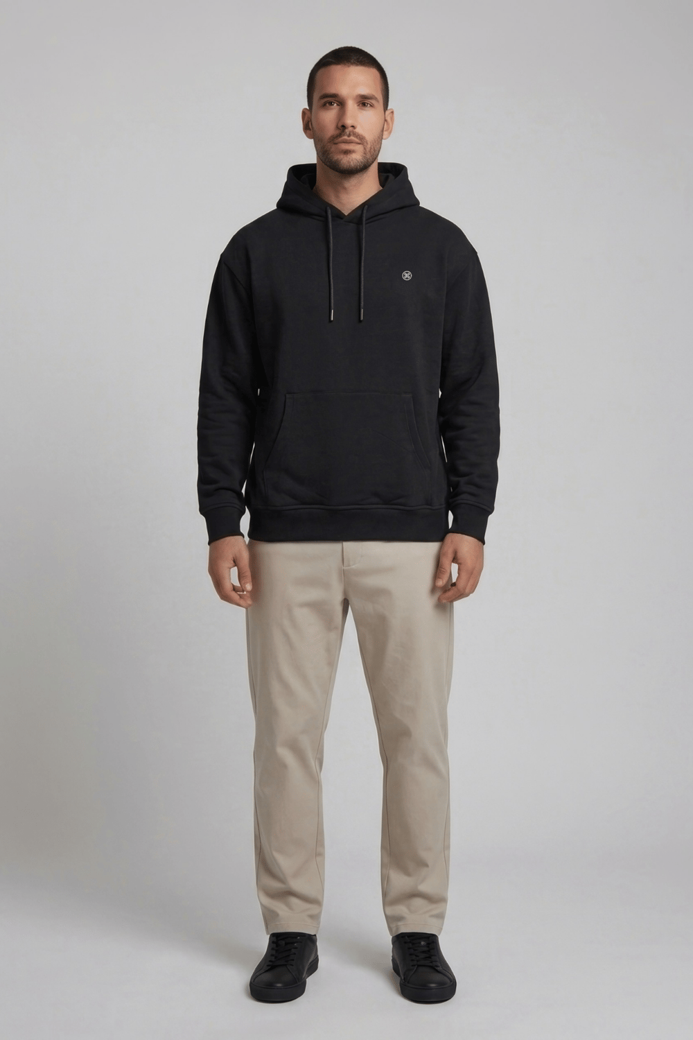 Siyah Şardonlu Pamuklu Hoodie
