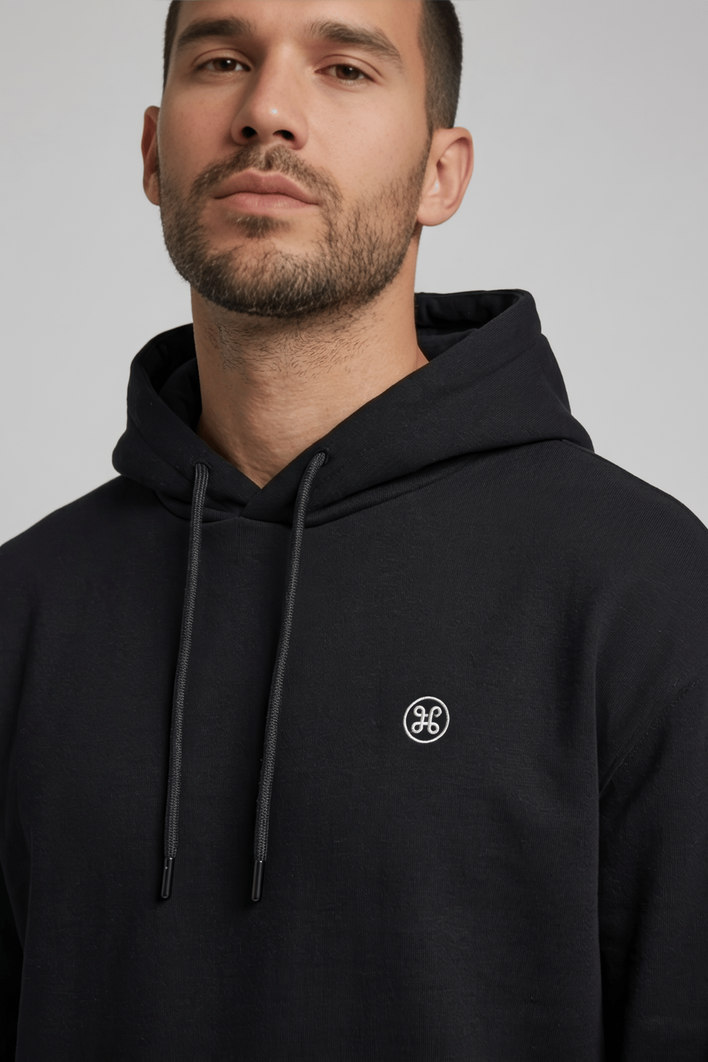 Siyah Şardonlu Pamuklu Hoodie