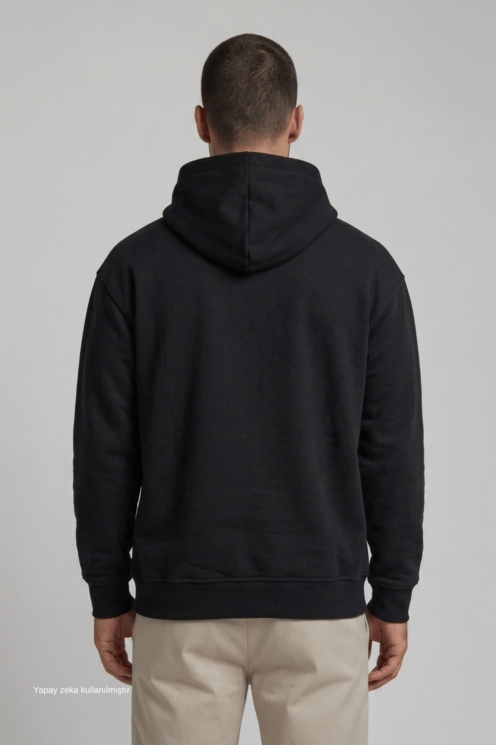 Siyah Şardonlu Pamuklu Hoodie