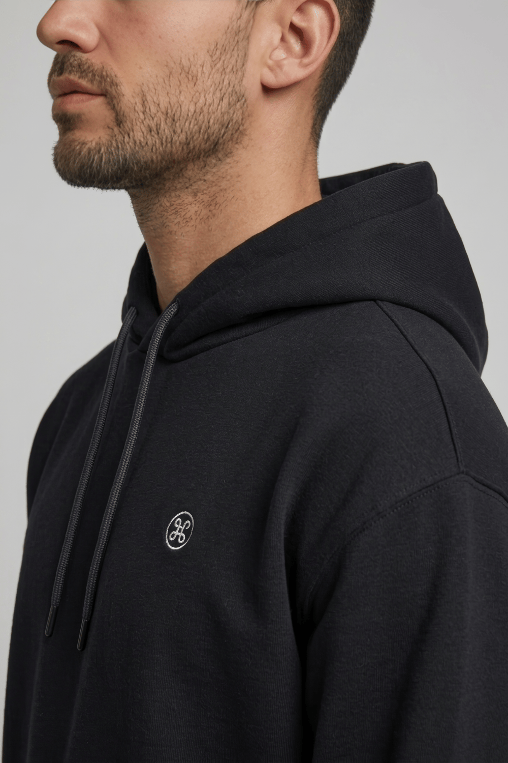 Siyah Şardonlu Pamuklu Hoodie