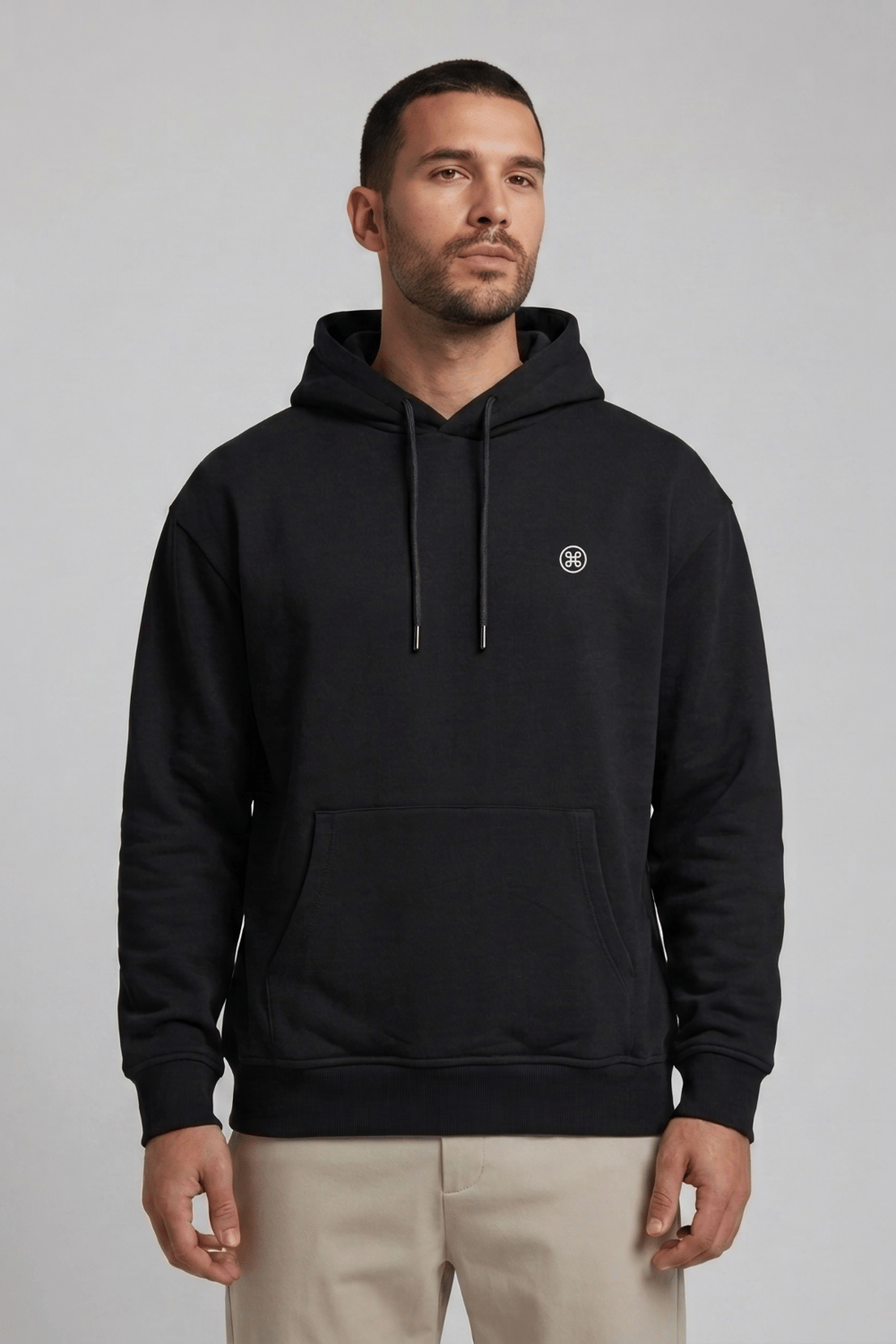 Siyah Şardonlu Pamuklu Hoodie