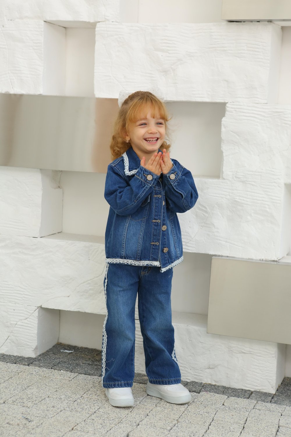 DANTEL DETAYLI KIZ DENIM CEKET TAKIMI