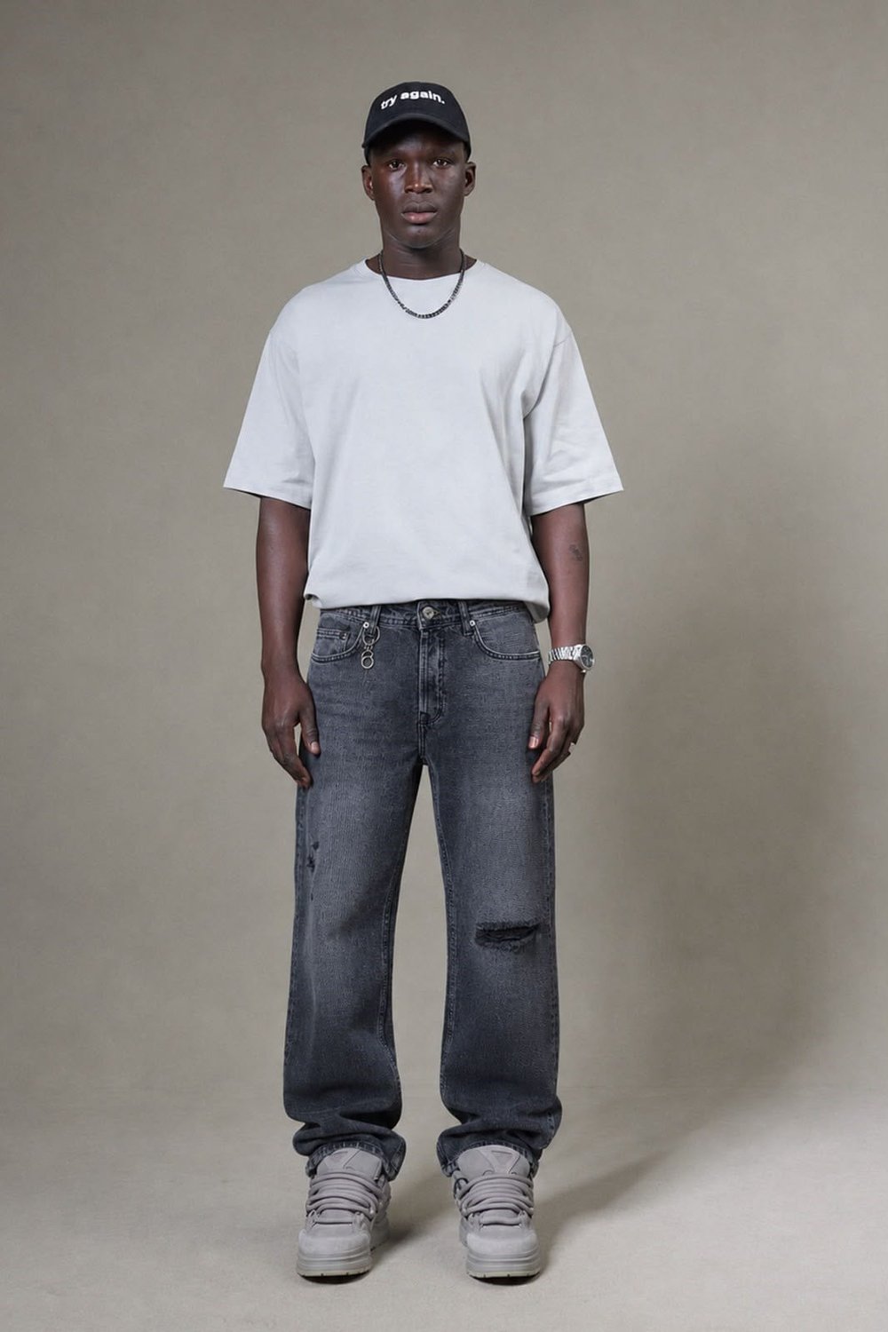 YIRTIK DETAYLI ANTRASIT BAGGY PANTOLON 5191-2