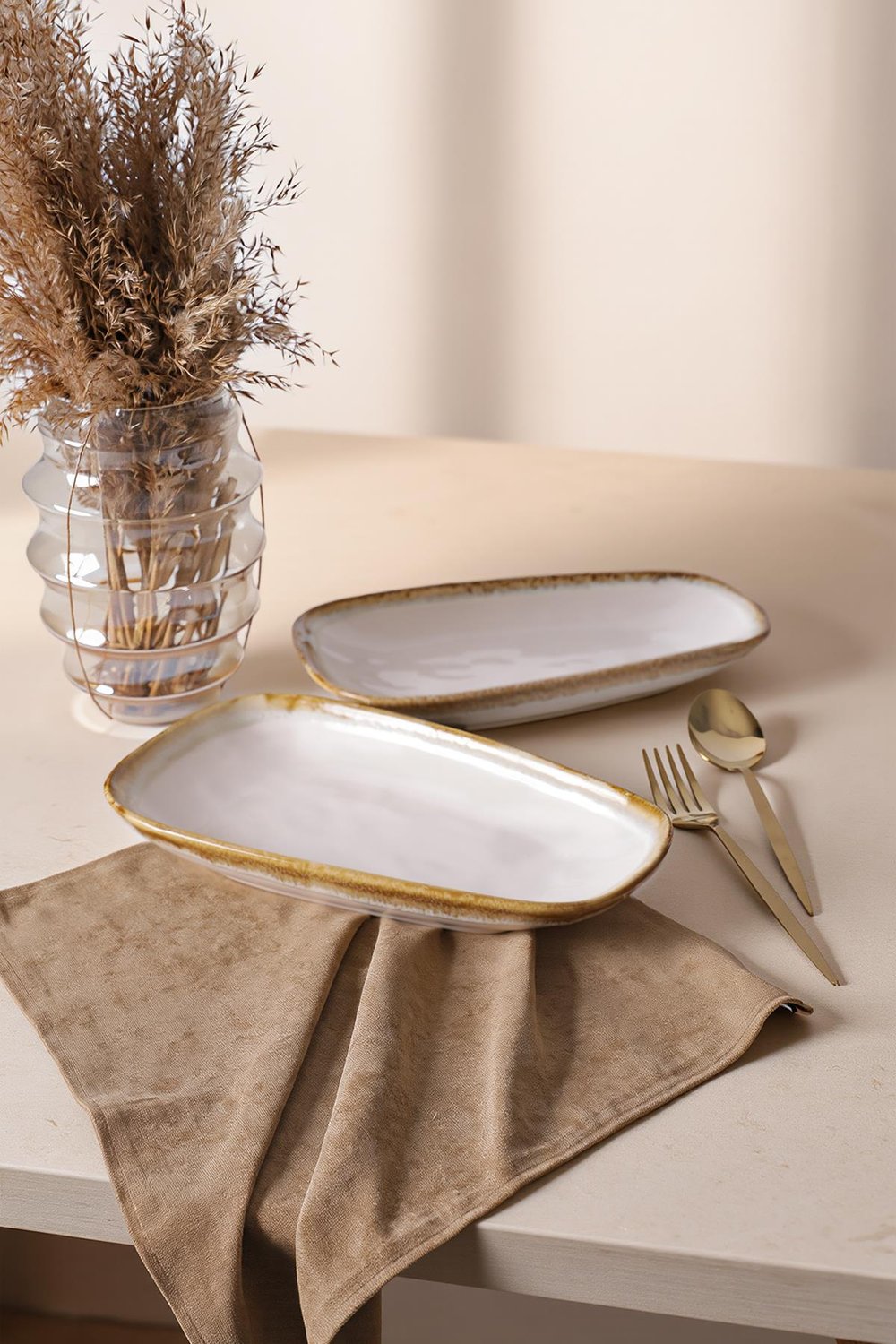 Keramika Shizen Krem Tetra Kayık Tabak 28 Cm 2 Adet Q44