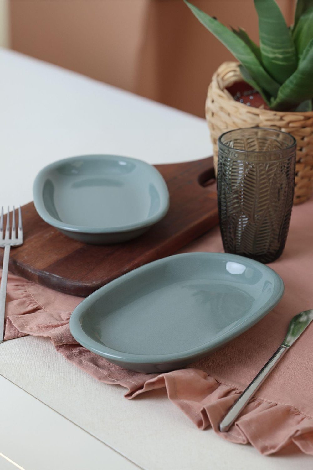 Yeşil Hitit Kayık Tabak 22 Cm 2 Adet 326