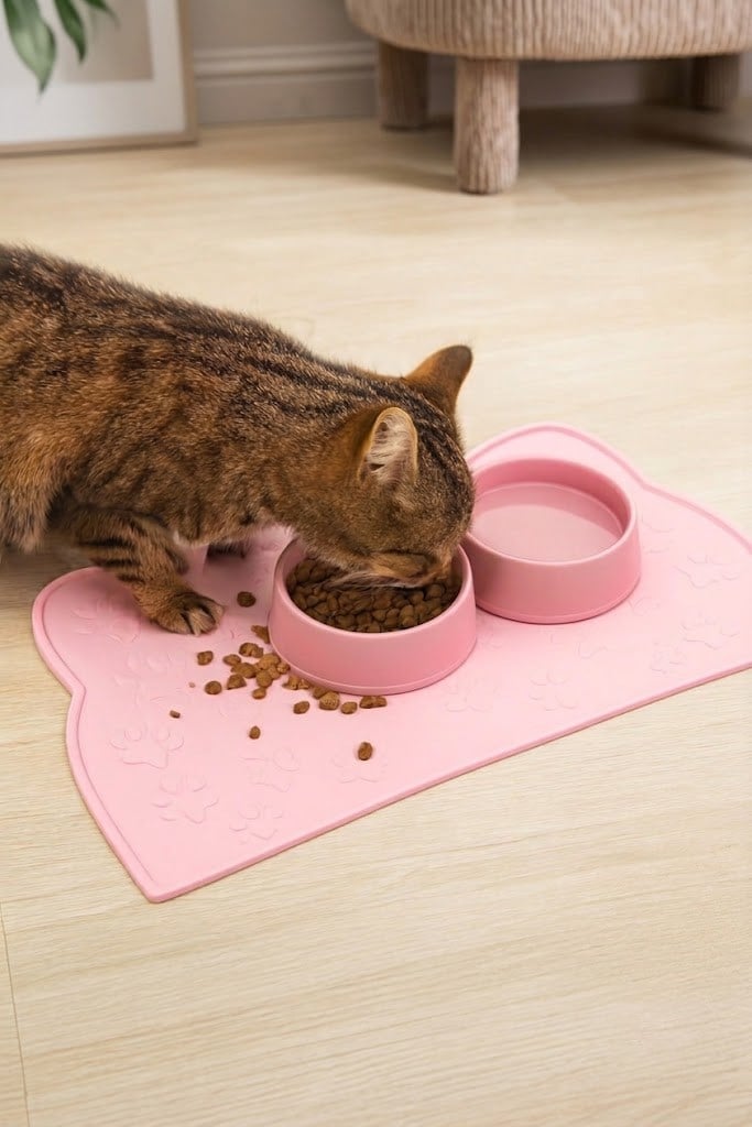 %100 Silikon Kaymaz Kedi Mama Matı (42x28 cm)