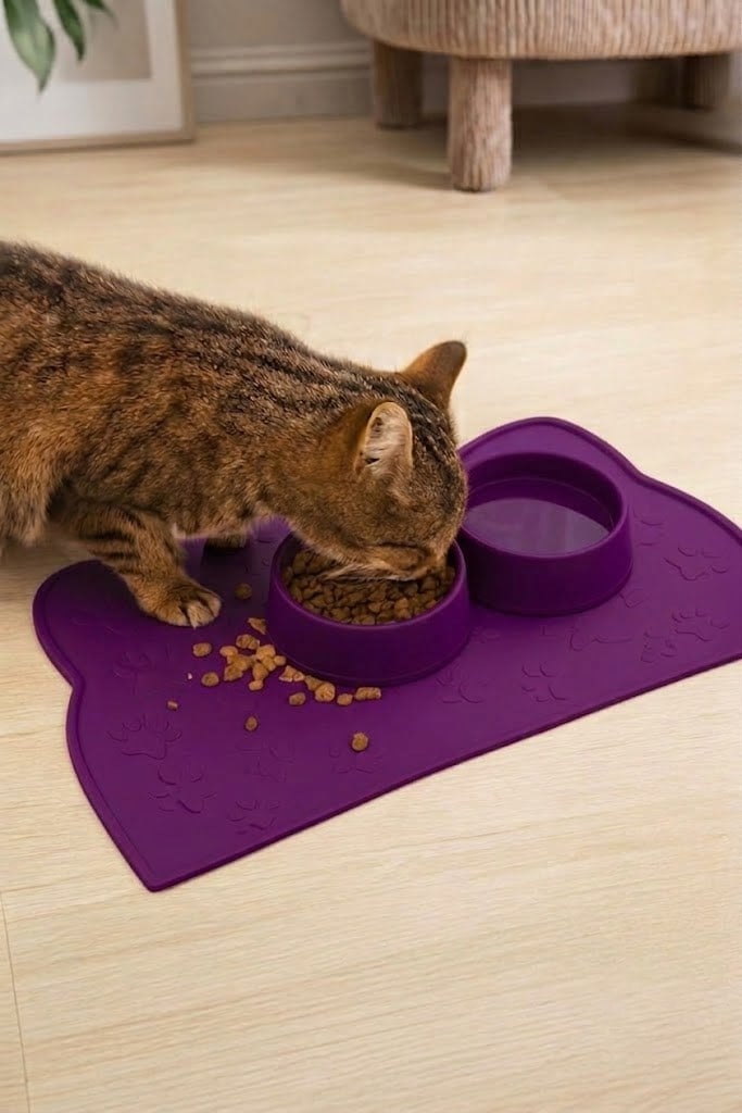 %100 Silikon Kaymaz Kedi Mama Matı (42x28 cm)