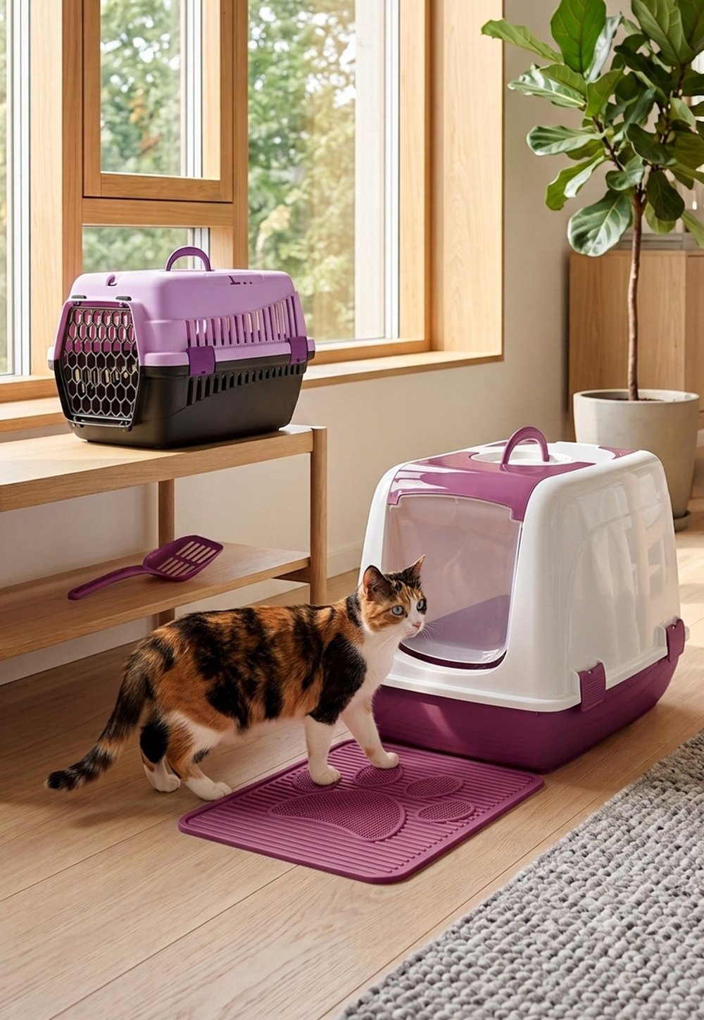 Elekli Kapalı Kedi Tuvaleti Başlangıç Seti - Taşıma Çantası, Paspas  (Kürek ve Mama Kapı Hediyeli)