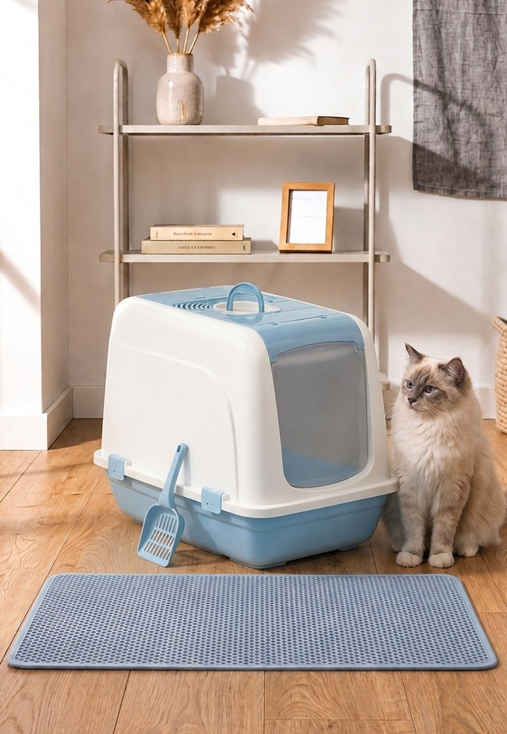 Kapalı Büyük Kedi Tuvaleti XXL + Elekli Paspas Seti ( Kürek Hediyeli )
