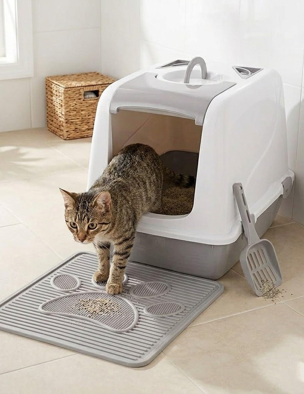 KAPALI KEDİ TUVALET SETİ (KAPALI TUVALET+PLASTİK PASPAS+KÜREK)