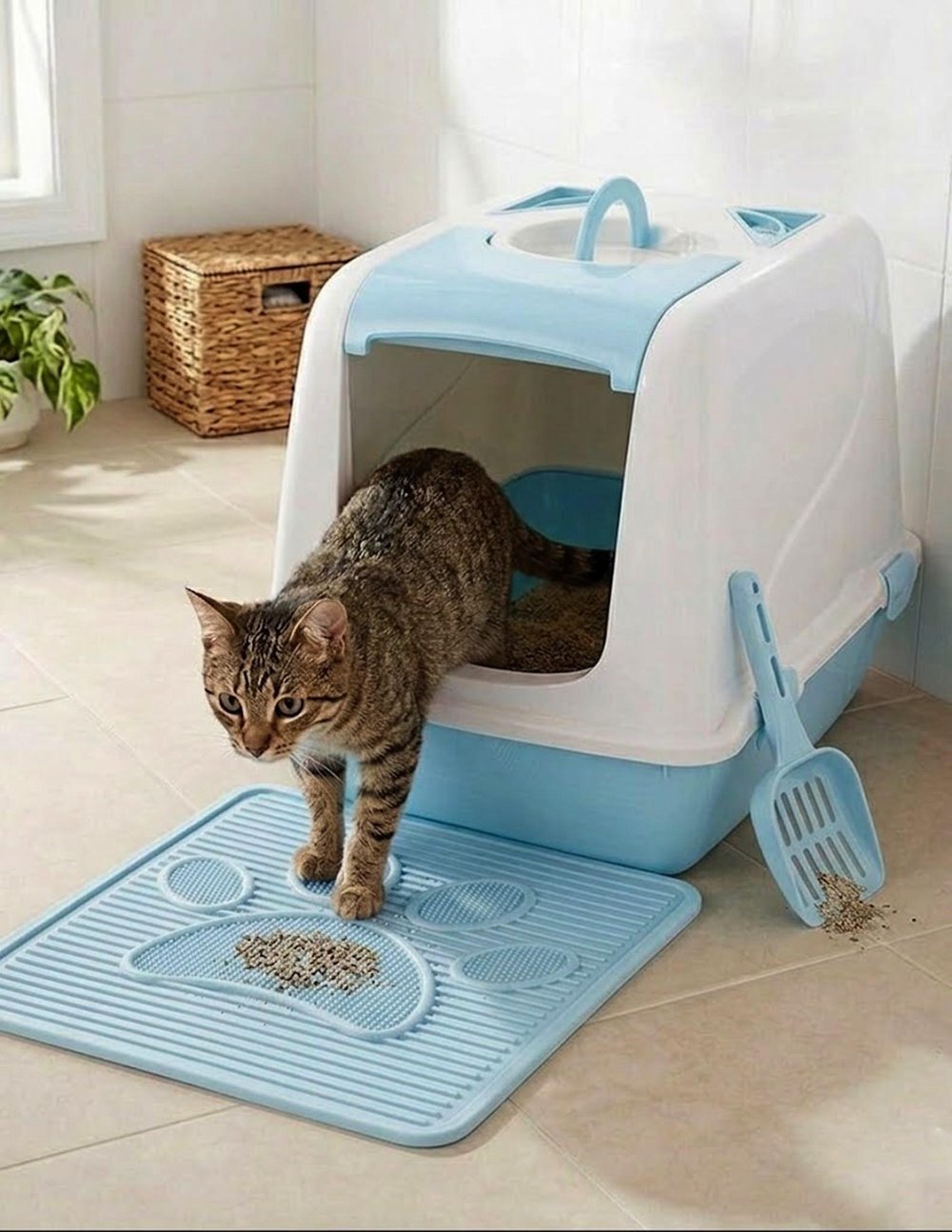 KAPALI KEDİ TUVALET SETİ (KAPALI TUVALET+PLASTİK PASPAS+KÜREK)