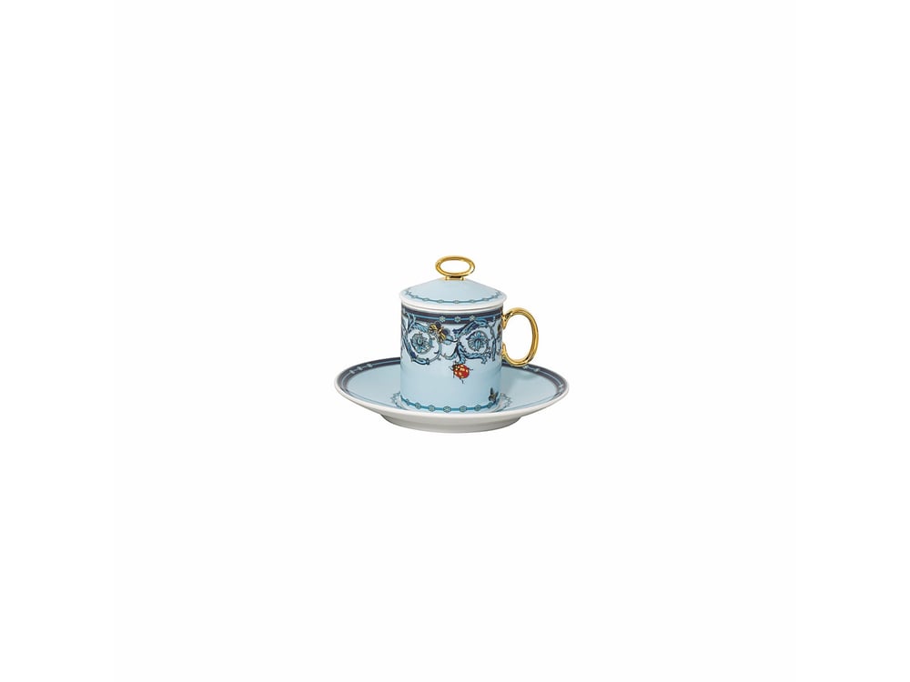 Kapaklı Espresso Fincan-Tabak Le Jardin Blue