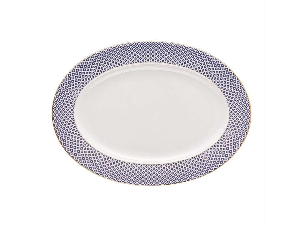 Oval Servis 34 cm Carreau Blue