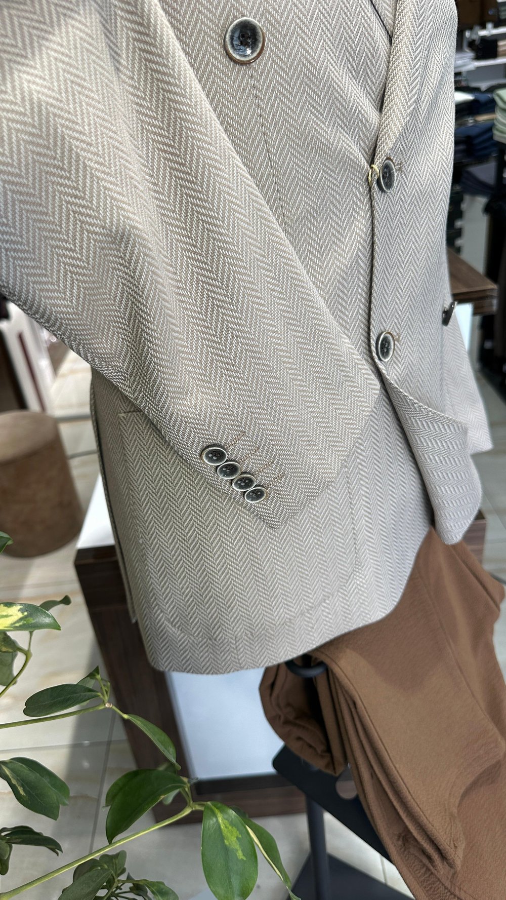Bej Kruvaze Slim Fit Erkek Ceket (Astarsız)