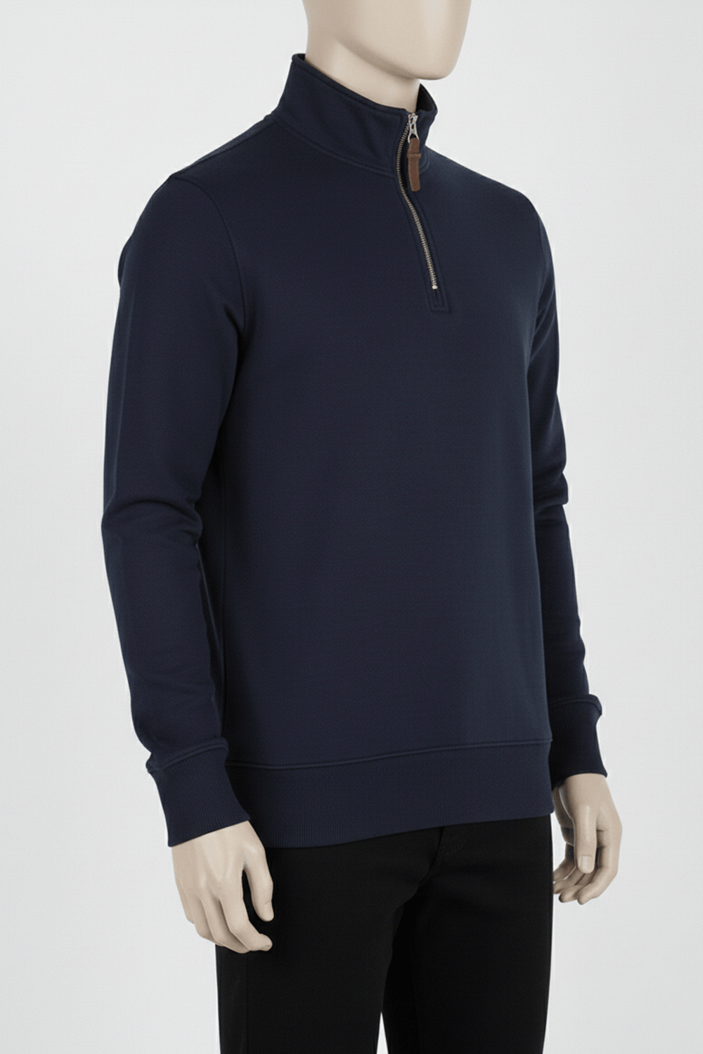 Erkek Dik Yaka Fermuarlı Slim Fit Sweatshirt LACİVERT
