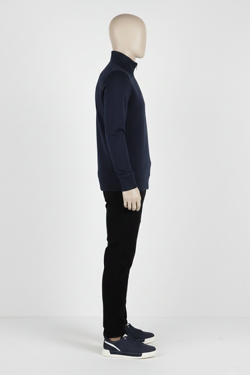 Erkek Dik Yaka Fermuarlı Slim Fit Sweatshirt LACİVERT