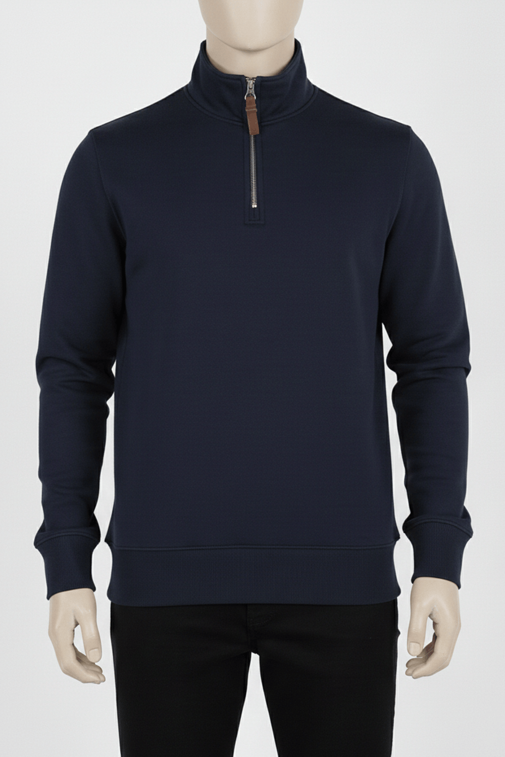 Erkek Dik Yaka Fermuarlı Slim Fit Sweatshirt LACİVERT
