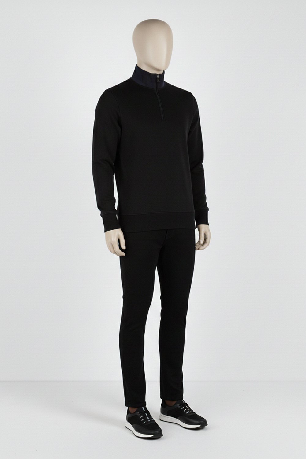 Erkek Dik Yaka Fermuarlı Slim Fit Sweatshirt SİYAH