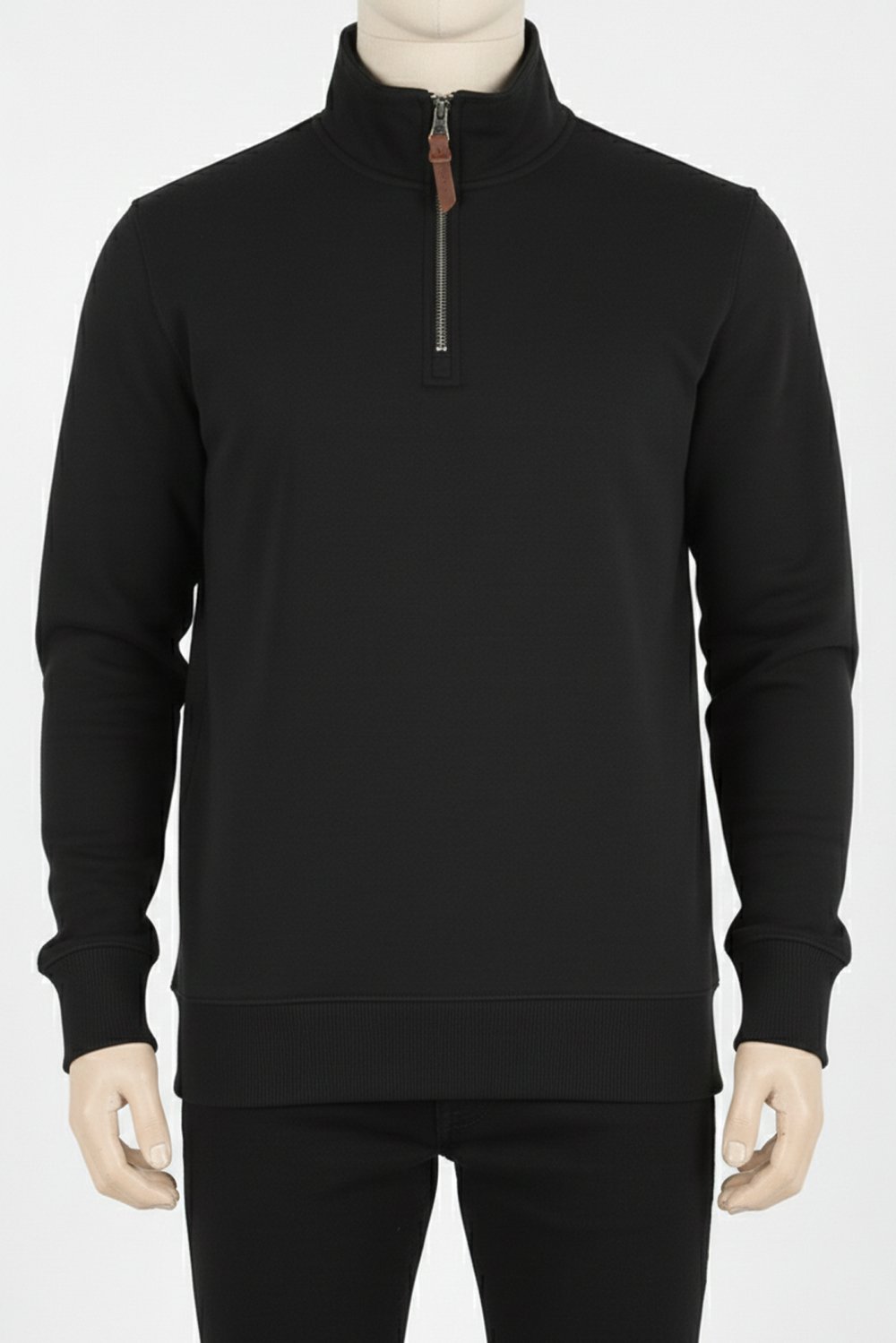 Erkek Dik Yaka Fermuarlı Slim Fit Sweatshirt SİYAH