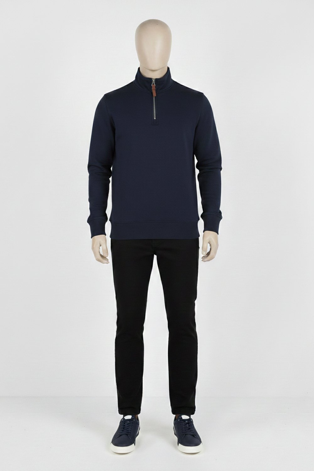 Erkek Dik Yaka Fermuarlı Slim Fit Sweatshirt LACİVERT