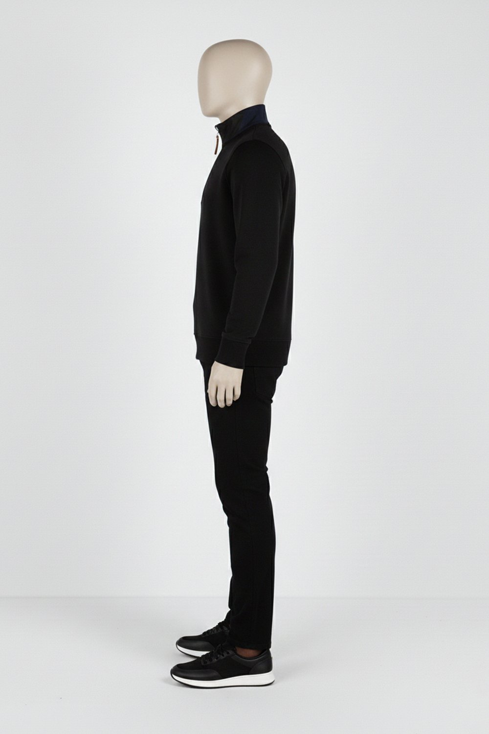 Erkek Dik Yaka Fermuarlı Slim Fit Sweatshirt SİYAH