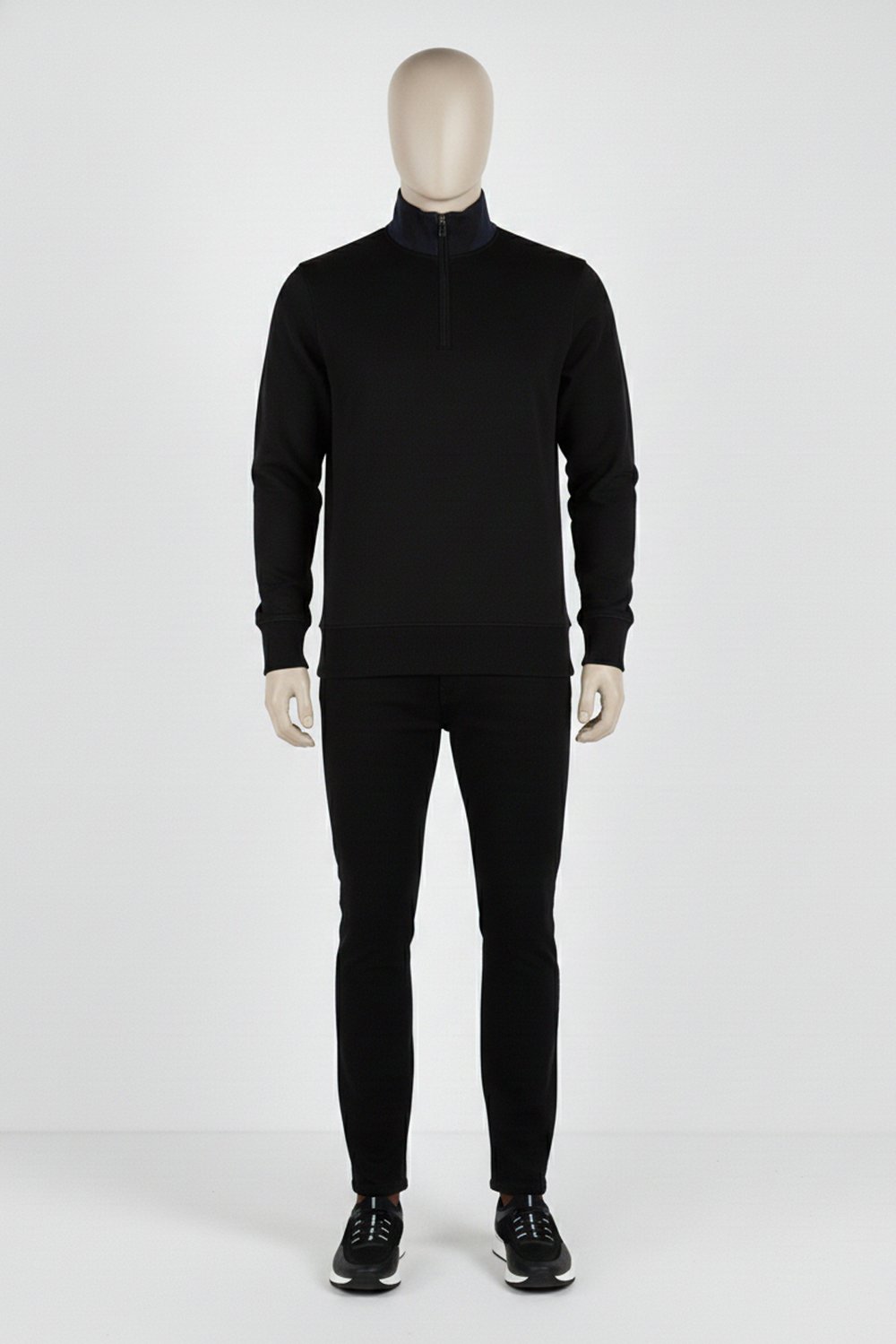 Erkek Dik Yaka Fermuarlı Slim Fit Sweatshirt SİYAH